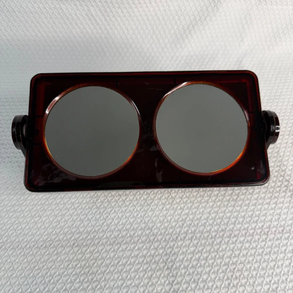 Vintage Amber Lucite Dual Sided Tilting Vanity Mirror Hong Kong NO 339 MCM